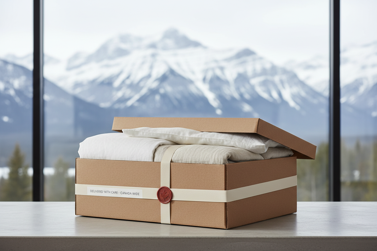 Delivery-themed banner for Canadian bedding store