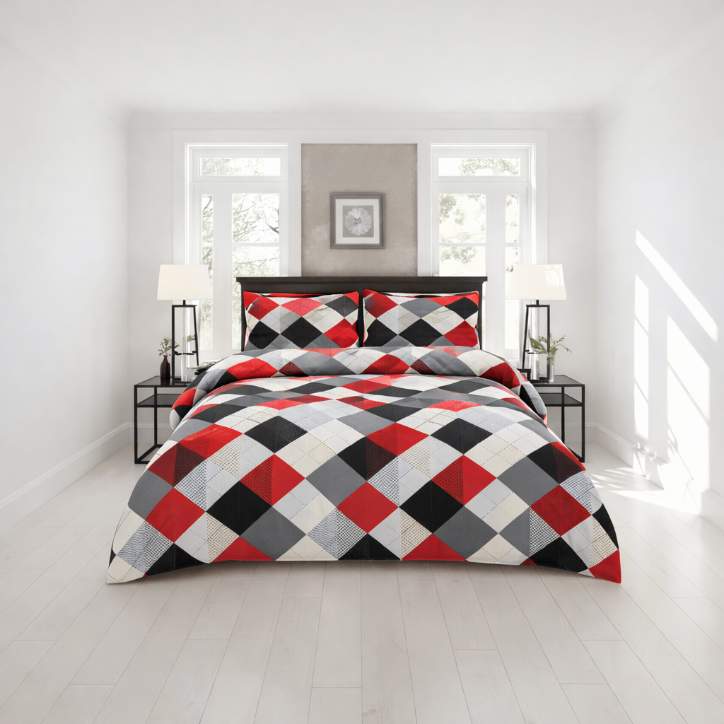 Modern Diamond Patchwork - 4 Piece Bedsheet Set