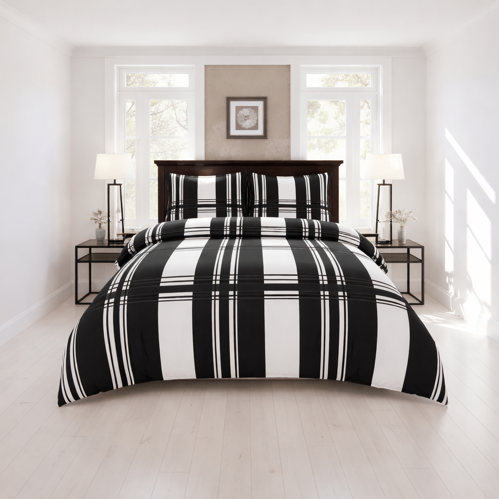 Monochrome Striped - 4 Piece Bedsheet Set