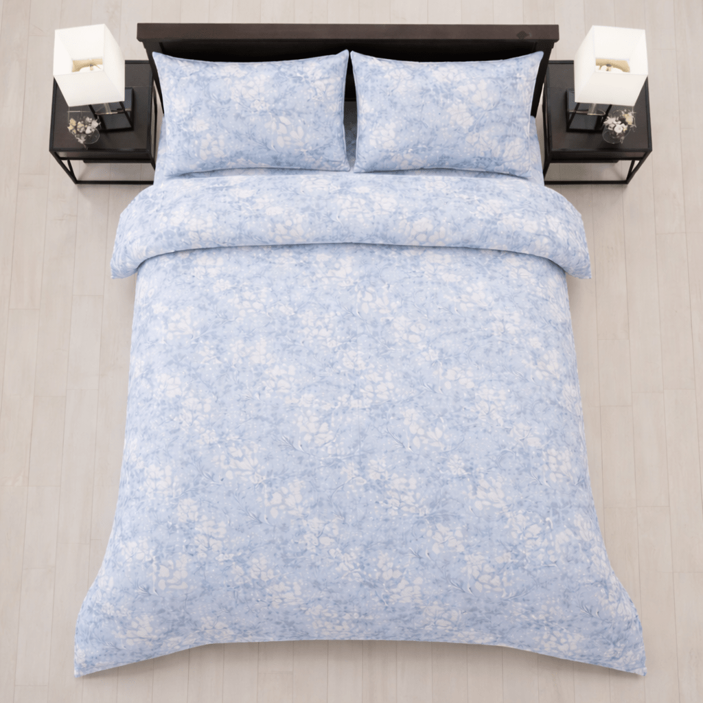Soft Blue Leaf - 4 Piece Bedsheet Set