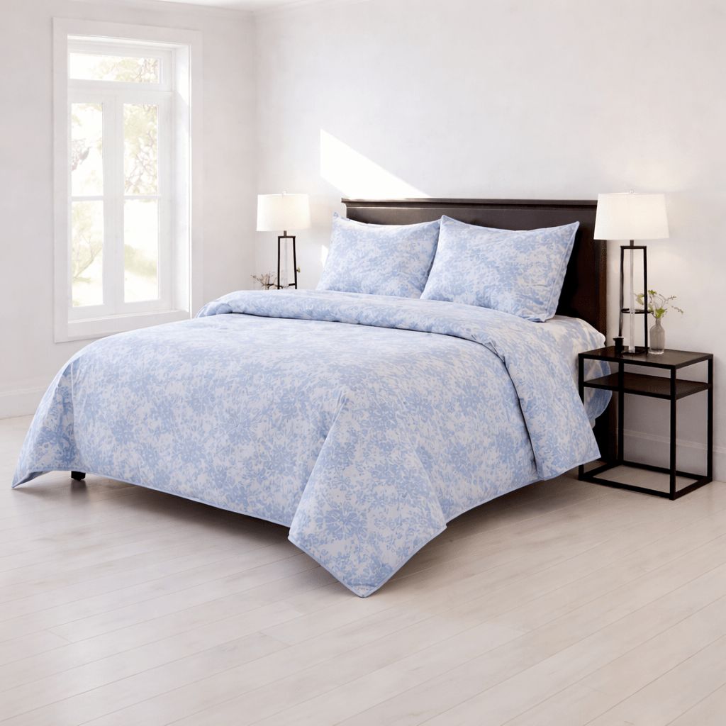 Soft Blue Leaf - 4 Piece Bedsheet Set