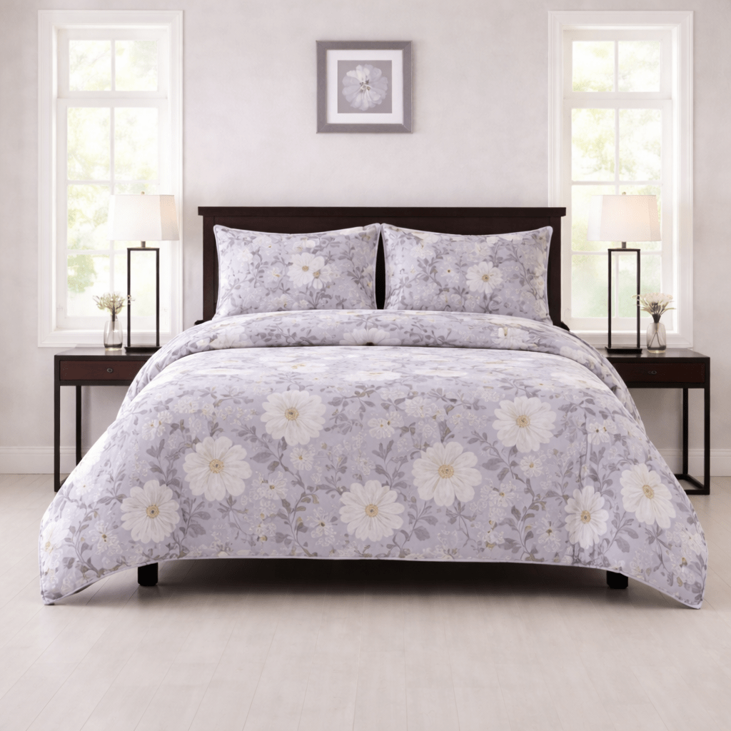 Silver Magnolia Bloom - 4 Piece Bedsheet Set