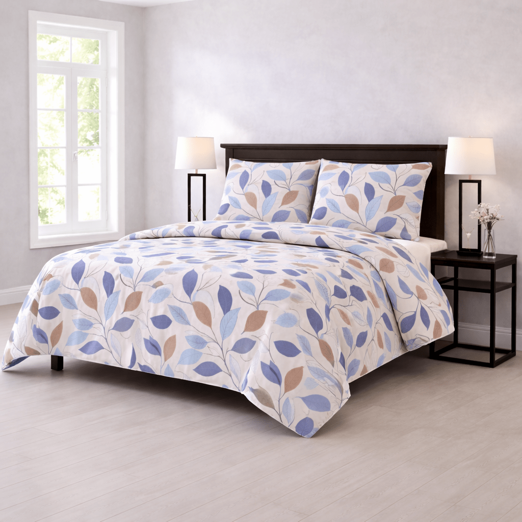 Blue Harvest Leaves - 4 Piece Bedsheet Set