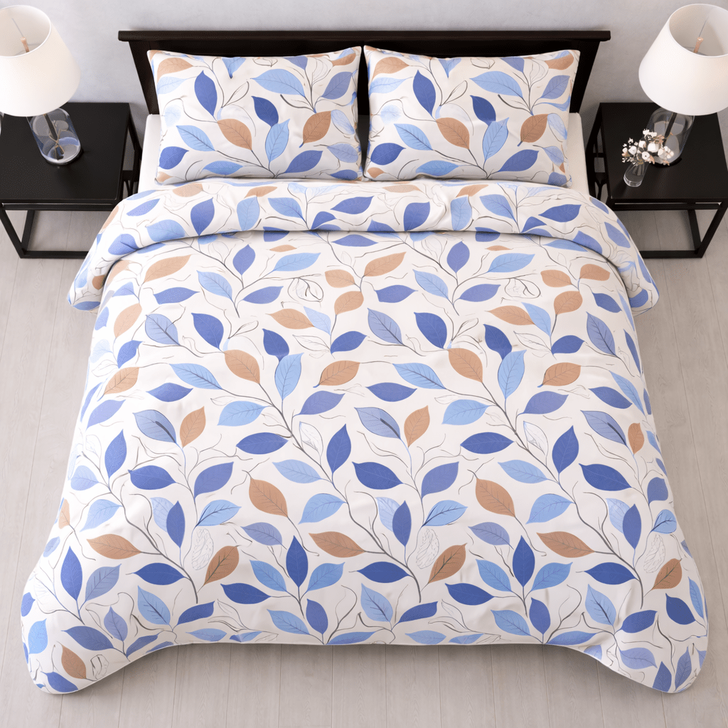 Blue Harvest Leaves - 4 Piece Bedsheet Set